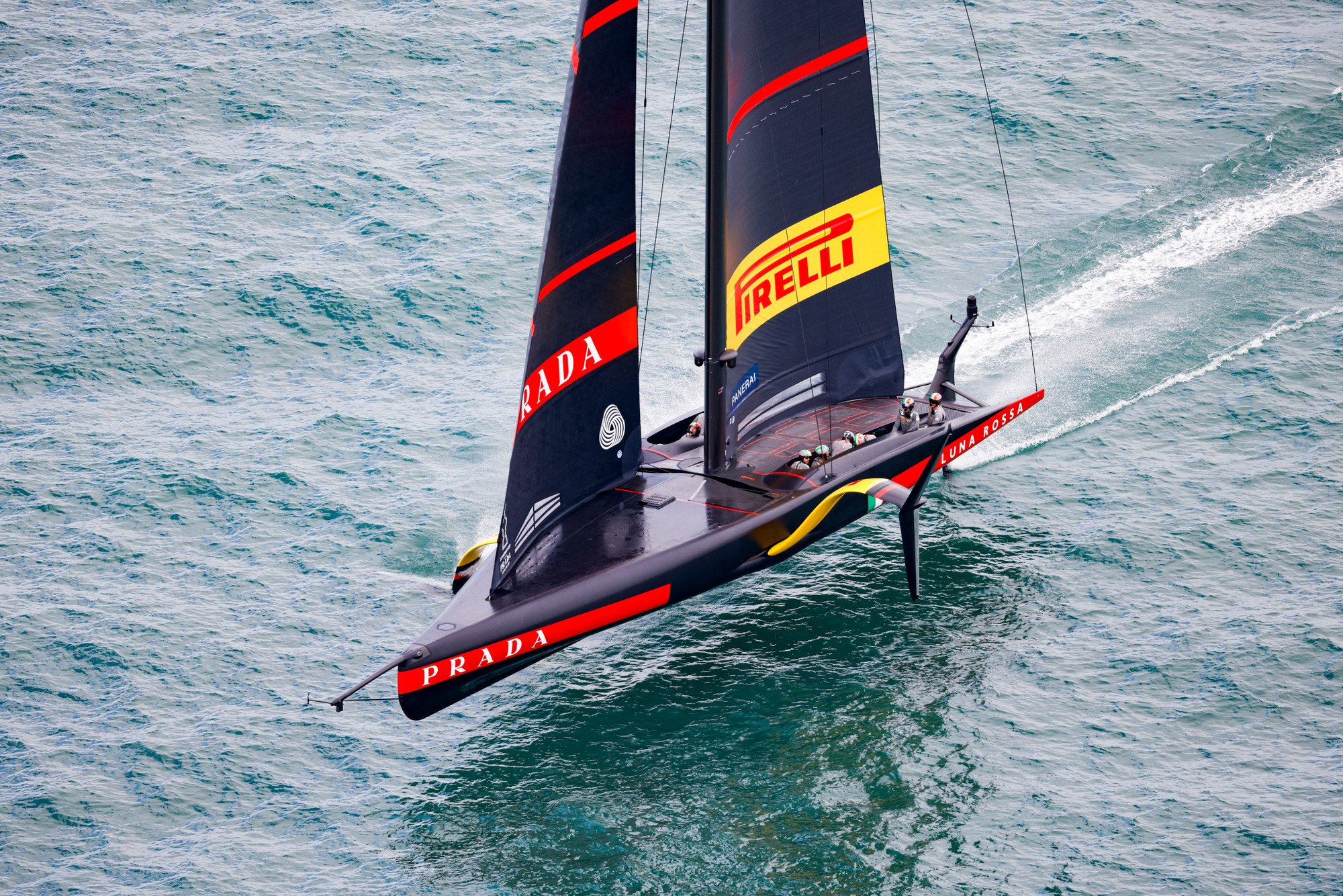 The Italian yacht of Team Luna Rossa shown in action during the ninth race  (Flight 9) of Louis Vuitton Cup, the challengers' regatta for the 'America's  Cup', off the coast of Valencia